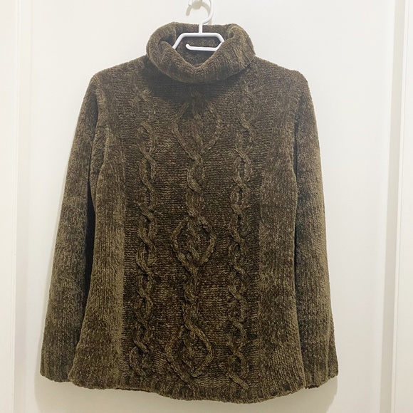 Tradition Super Soft Turtle Neck Long Sleeve Cable Knit Style Sweater Brown S/M - Picture 4 of 8